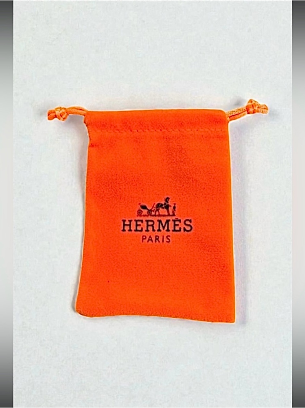 Hermès Small Orange Velvet Drawstring Jewelry Pouch 3.25 x 3.75in New